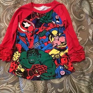 Superheroes Shirt with Ruffle sleeve 3T